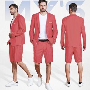 MY'S Men's 2 Piece Slim Fit Suit, One Button Blazer and Short Pants Set